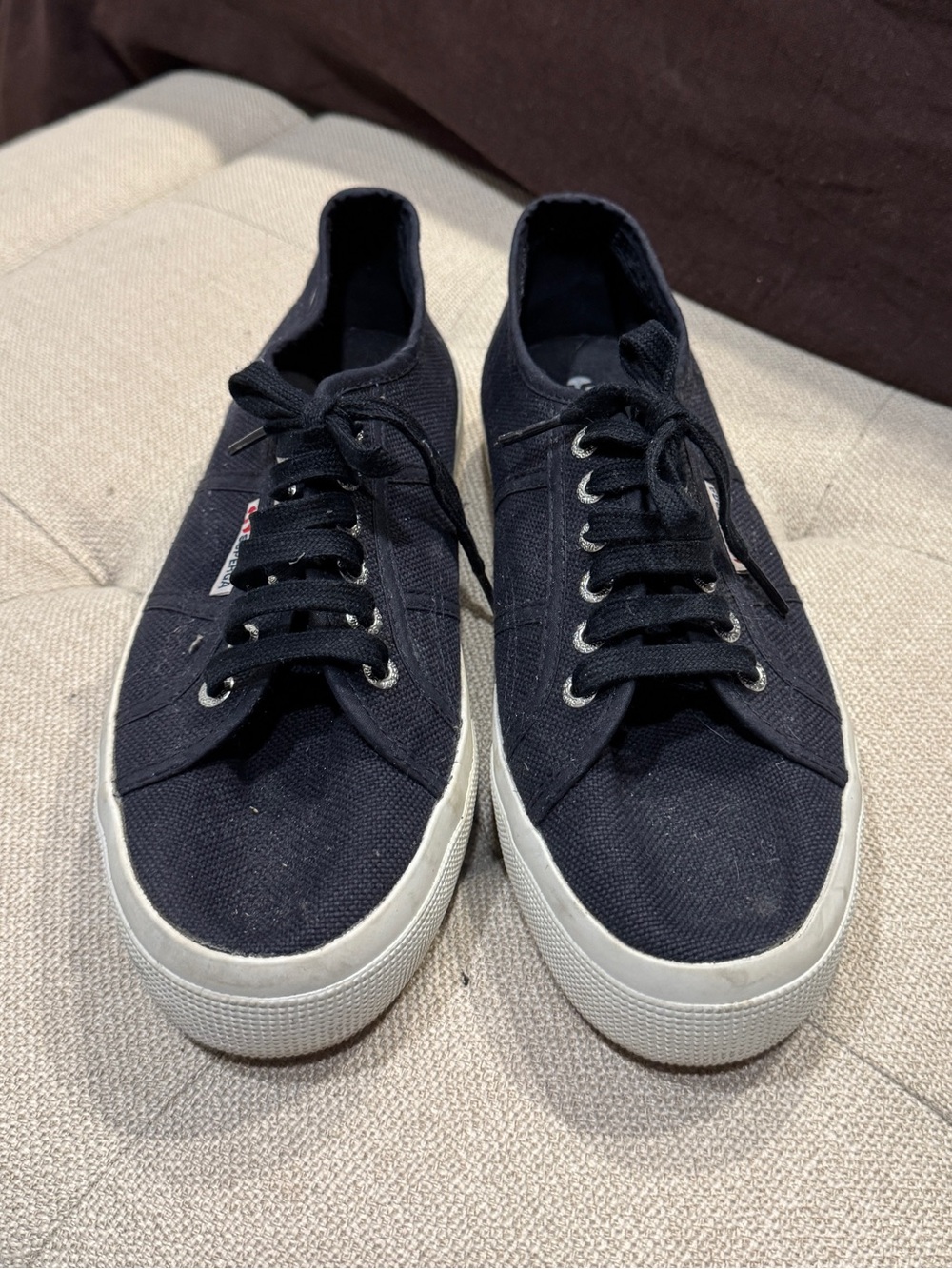 Superga Navy Canvas Low-Top Sneakers with White Soles